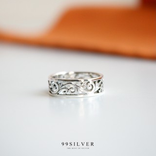 แหวนเงินเจาะเล่นลาย Element ลวดลายสไตร์ยุโรปโบราณ ขนาดหน้าเร…