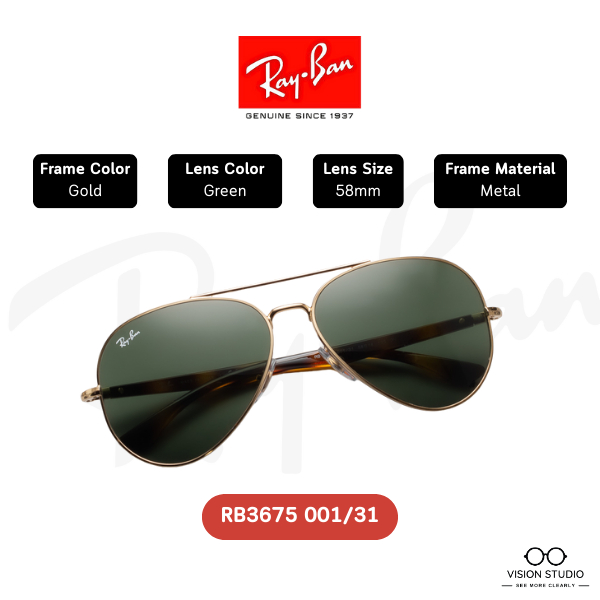 รวมสี/แท้ 100% แว่นกันแดด RayBan RB3675 รุ่น Aviator รับประกัน 2 ปี พร้อมอุปกรณ์ครบ