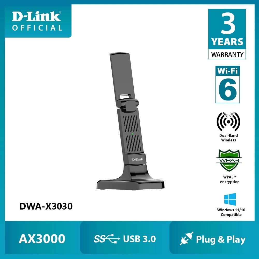 D-LINK (DWA-X3030) AX3000 Wireless USB Adapter ความเร็วเหนือชั้นด้วย Wi-Fi 6 ส่งสัญญาณ 3000 Mbps