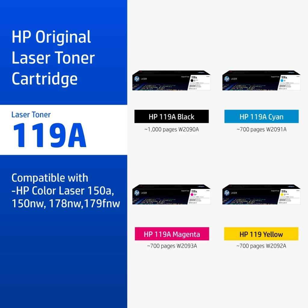 [ส่งด่วน] HP 119A Original LaserJet Toner Cartridge | ตลับหมึกเลเซอร์ สี / สีดำ