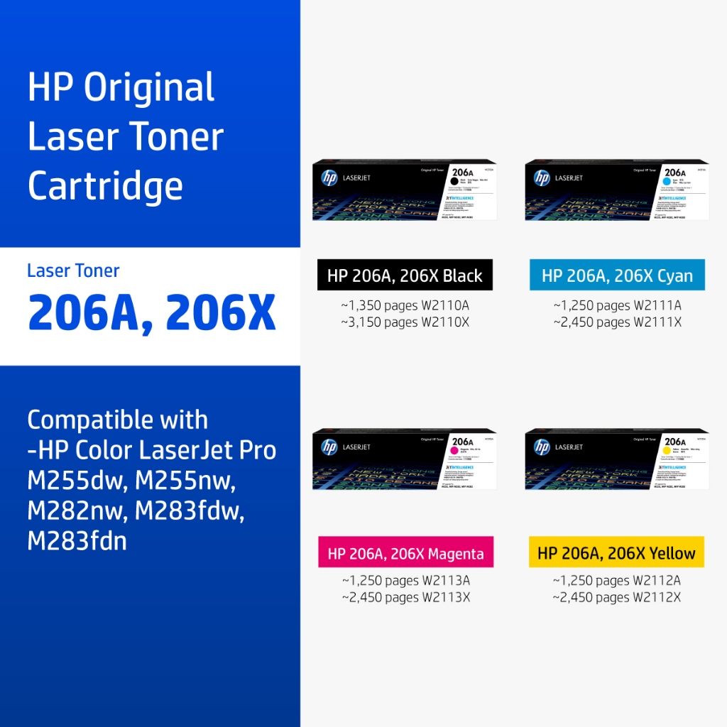 [ส่งด่วน] ตลับหมึกHP 206A / 206X | หมึกปริ้นเตอร์เลเซอร์ สี / สีดำ Original LaserJet Toner Cartridge