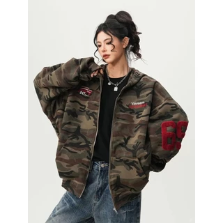 [Street style casual camouflage zip-up jacket]เสื้อแจ็คเก็ตแขนยาวลายพรางสไตล์สตรีทลำลองสำหรับผู้หญิง