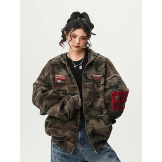 [Street style casual camouflage zip-up jacket]เสื้อแจ็คเก็ตแขนยาวลายพรางสไตล์สตรีทลำลองสำหรับผู้หญิง