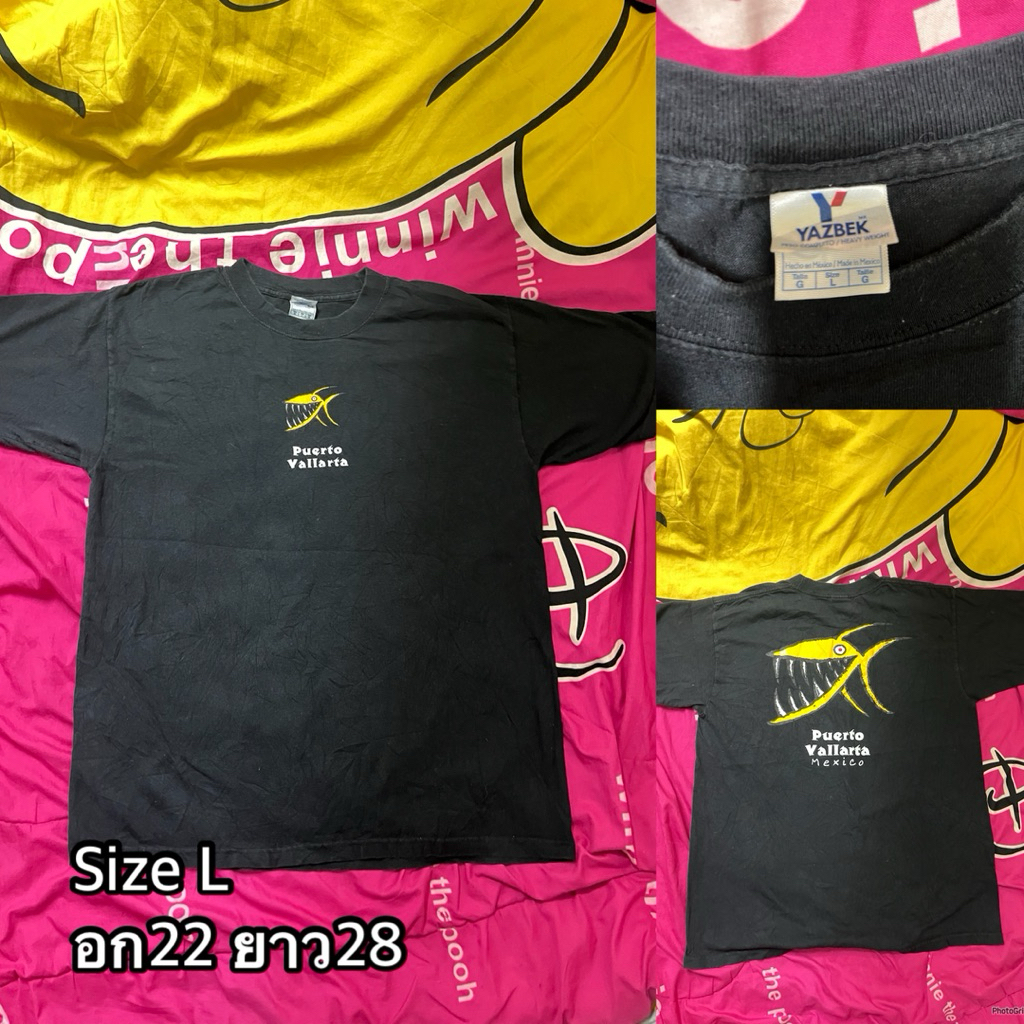 เสื้อยืด USA มือสอง สีดำลาย Puerto Vallarta Mexico ไซส์ L ของแบรนด์ Yazbek