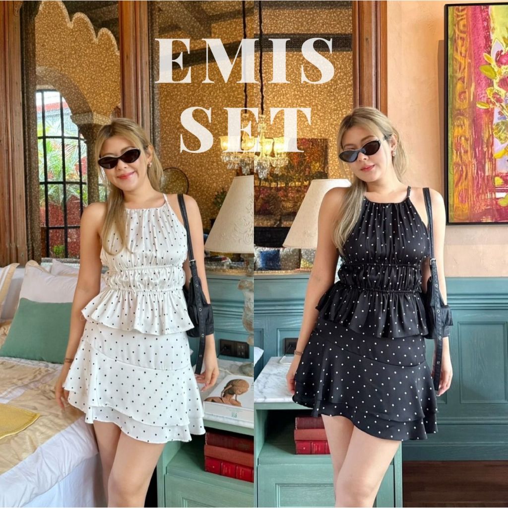 Emis Set- ชุดเซ็ท 2 ชิ้นกระโปรงสั้นลายจุด ชุดเซ็ทกระโปรงเสื้อแขนกุดคอกลม ลายจุด น่ารัก กระโปรงแต่งชั้นระบาย BETTY (B035)
