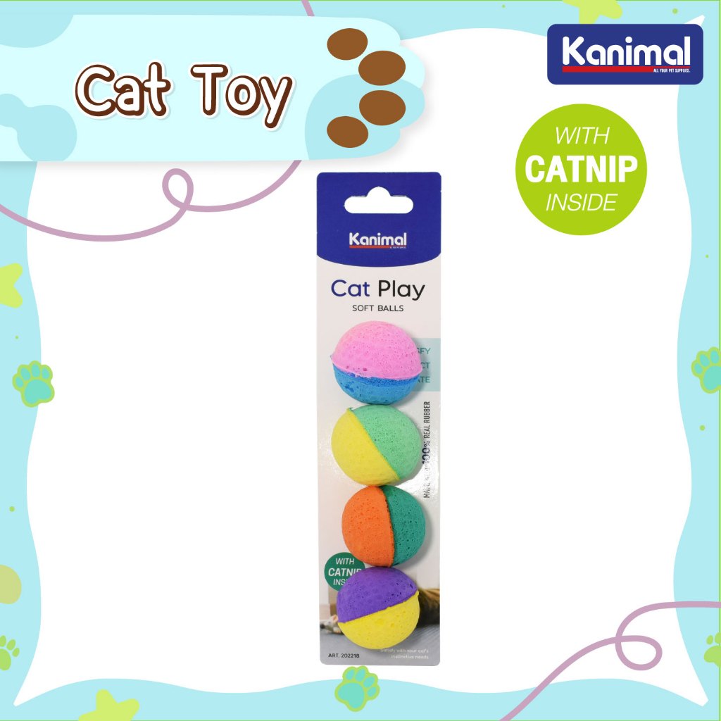 [202218] Kanimal Cat Toy Soft Balls ของเล่นแมว ลูกบอลนิ่ม เล่นสนุก ผสม Catnip สำหรับแมวทุกวัย ขนาด 3.5 ซม. (4 ลูก/แพ็ค)