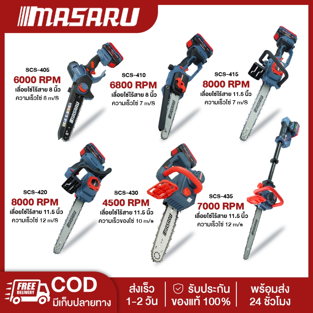 Masaru SCS-405/410/415/420 เลื่อยไร้สาย 8/11.5 นิ้ว เลื่อยไฟฟ้าแบต เลื่อยไฟฟ้าไร้สาย เลื่อยโซ่