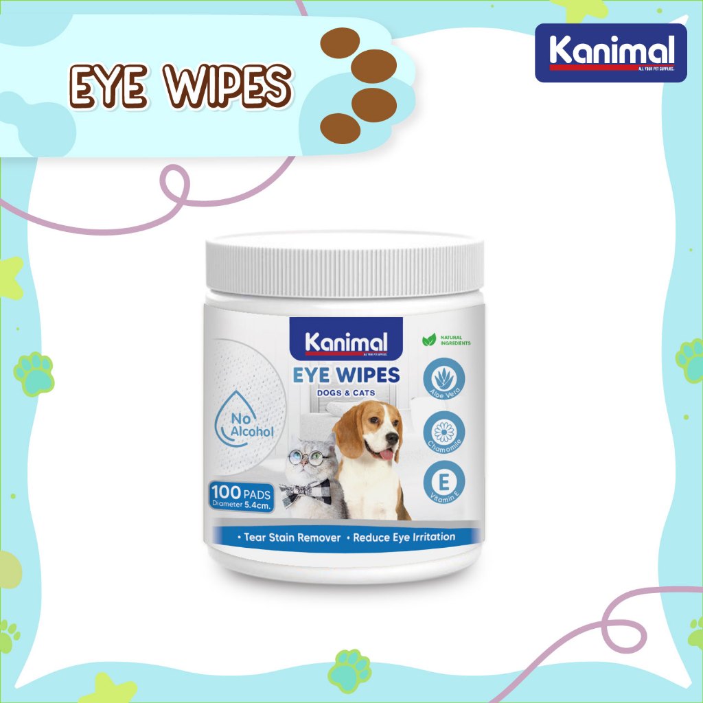 [01736] Kanimal Pet Eye Wipes ผ้าเปียกเช็ดตาสัตว์เลี้ยง แผ่นกลม ขนาดแผ่น 5.4 ซม. (บรรจุ 100 แผ่น / แพ็ค)