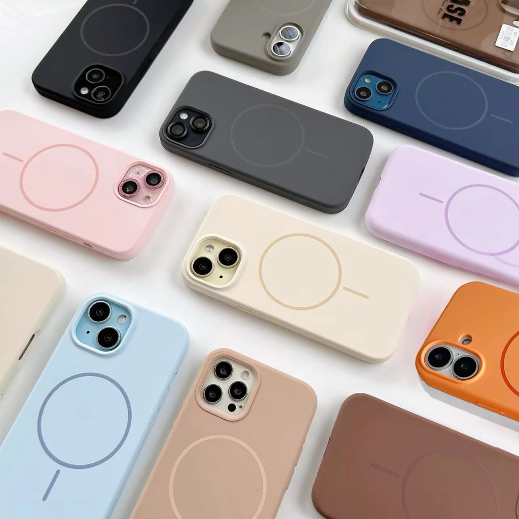 ใหม่ งานกำมะหยี่ เคสซิลิโคนชาร์จไร้สายวงแหวนแม่เหล็ก for iPhone11'12'13'14'15'16'PRO'MAX 7plus 16promax 15Promax 16plus