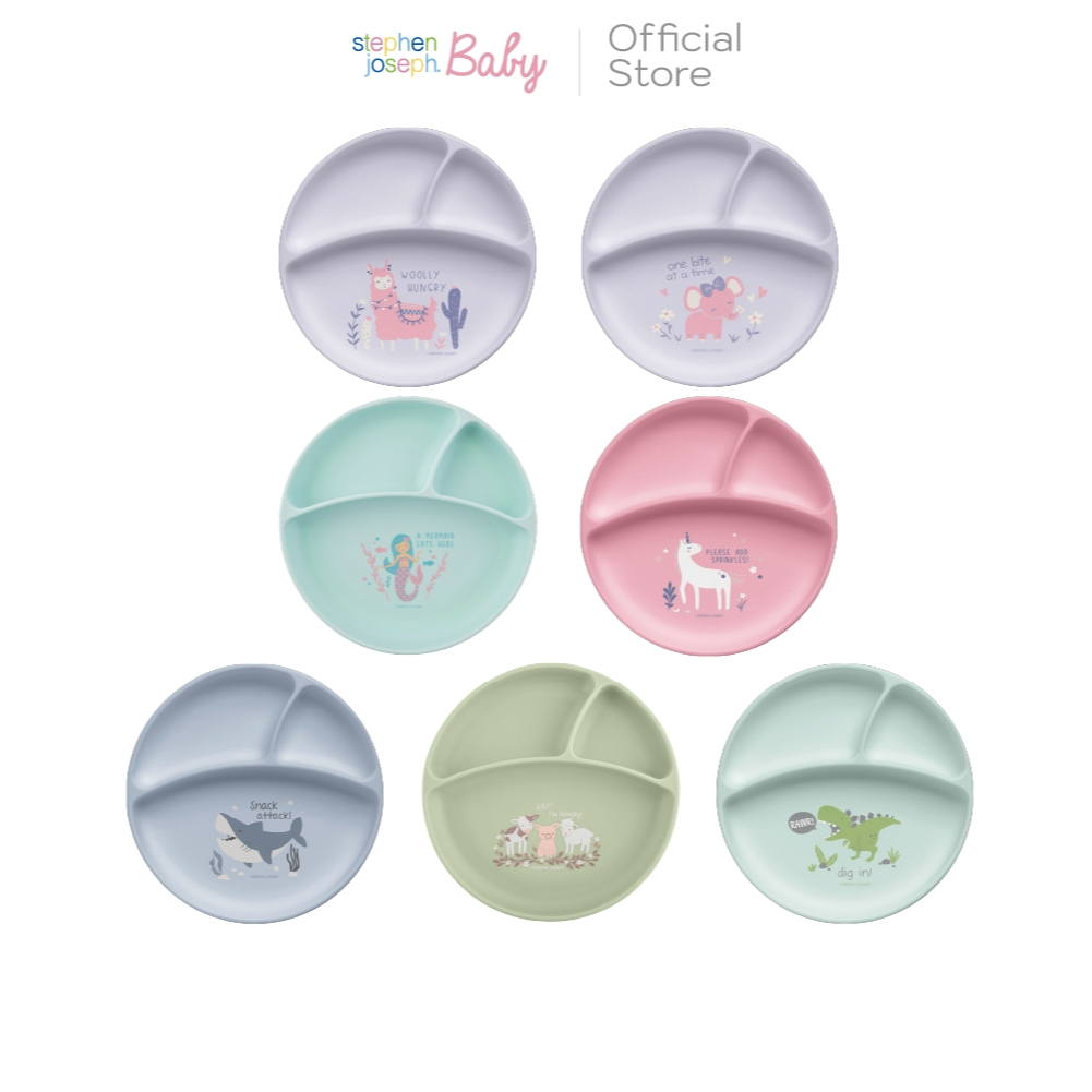Stephen Joseph Baby จานซิลิโคนเด็กมีตัวดูดกันหล่น จานข้าวเด็ก ซิลิโคนฟู้ดเกรด BPA Free หนานุ่ม ทนความร้อนสูง