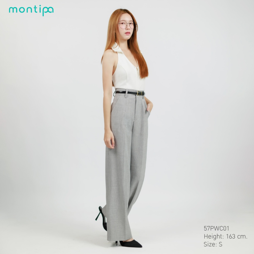Montipa กางเกงทรงกระบอก ซิปหน้า ดีเทล symbolic logo ผ้า Comfort  57PWC01