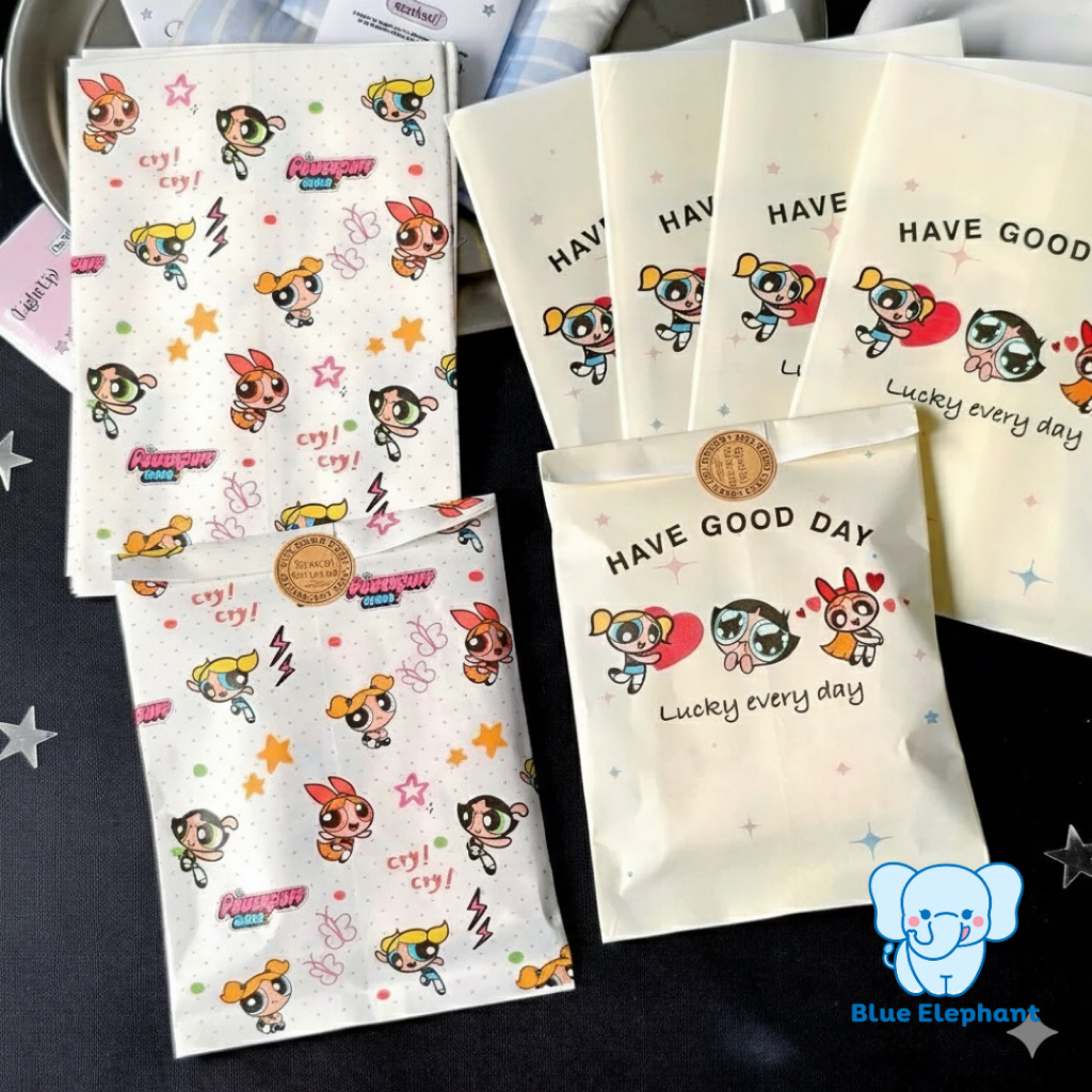 Blue Elephant ซองกระดาษลายเพาเวอร์พัฟเกิล ถุงใส่ของขวัญ แพ็กเกจจิ้งสดน่ารัก 12x17cm - รูปที่ 4