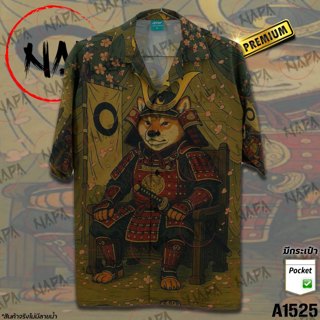 เสื้อฮาวาย ชิบะซามูไรโคมไฟ A814 ผ้าไหมอิตาลีแท้