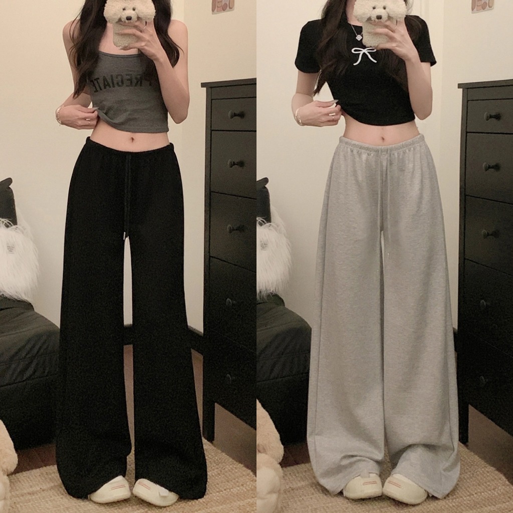 กางเกงขากว้าง Y2K เอวยางยืด: สบายมีสไตล์ รีวิวทรงหลวมใส่เชือกผู้หญิง