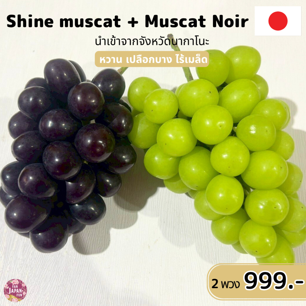 Shine muscat (size 10) 1 พวง + Muscat noir (size 12) 1 พวง