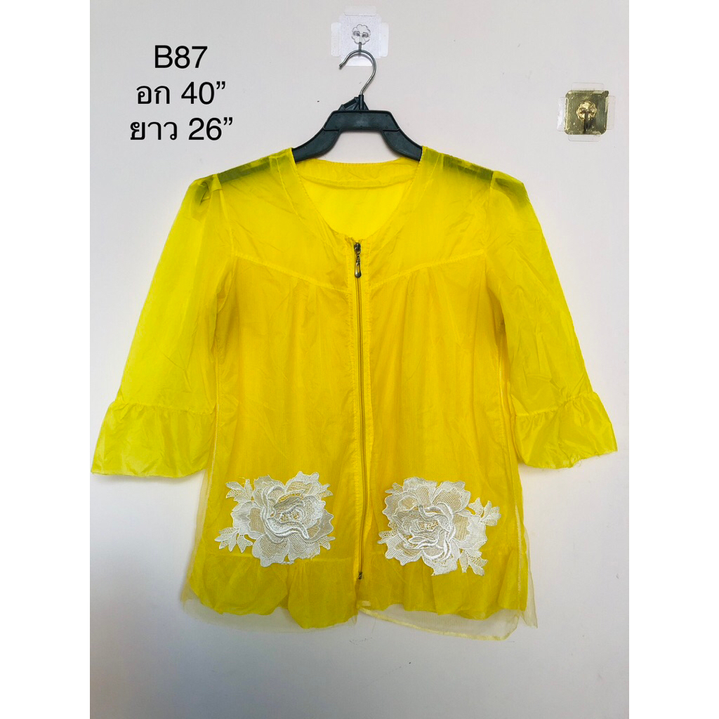 B87 เสื้อคลุมแฟชั่นผ้าชีฟองบาง อก 40”