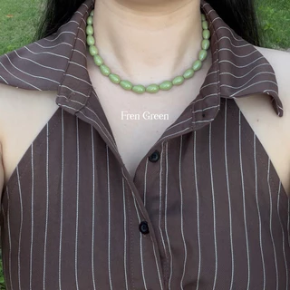 สร้อยคอลูกปัด olive ทรงหยดน้ำ สีเขียวมะกอก🫒🫒 (พร้อมส่ง) TongTa.store