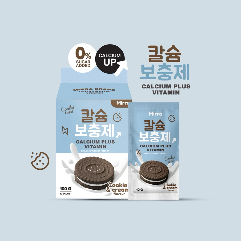 MIRRA CALCIUM ชงสูง กลิ่นคุกกี้แอนด์ครีม มิร์ร่า แคลเซียม MIRRA 1 กล่อง 10 ซอง | ร้าน YIM.STORY
