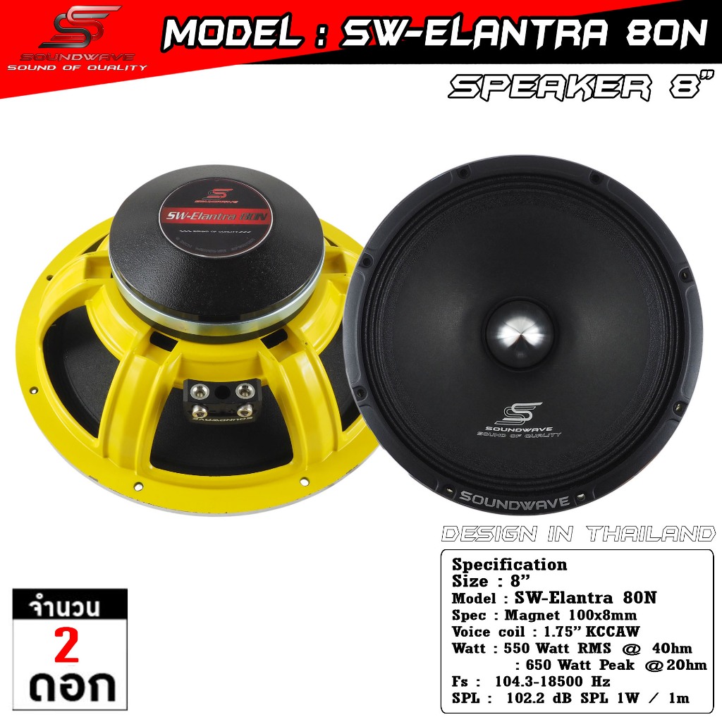 Soundwave Sw-Elantra 80N ดอกลำโพงเสียงกลาง มิดเรนจ์ 8นิ้ว ตัวท็อป แม่เหล็กนีโอไดเมียม หน้าเฟสบั๊ค SQL เสียงดังฟังเพราะ