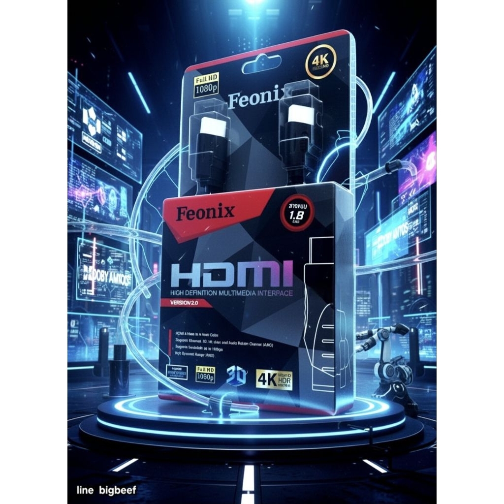 สาย HDMI 4K Feonix Version 2.0 (1.8-3 เมตร) รองรับ 4K UHD(3840x2160) 3D, HDR, 18Gbps หัวชุปทอง