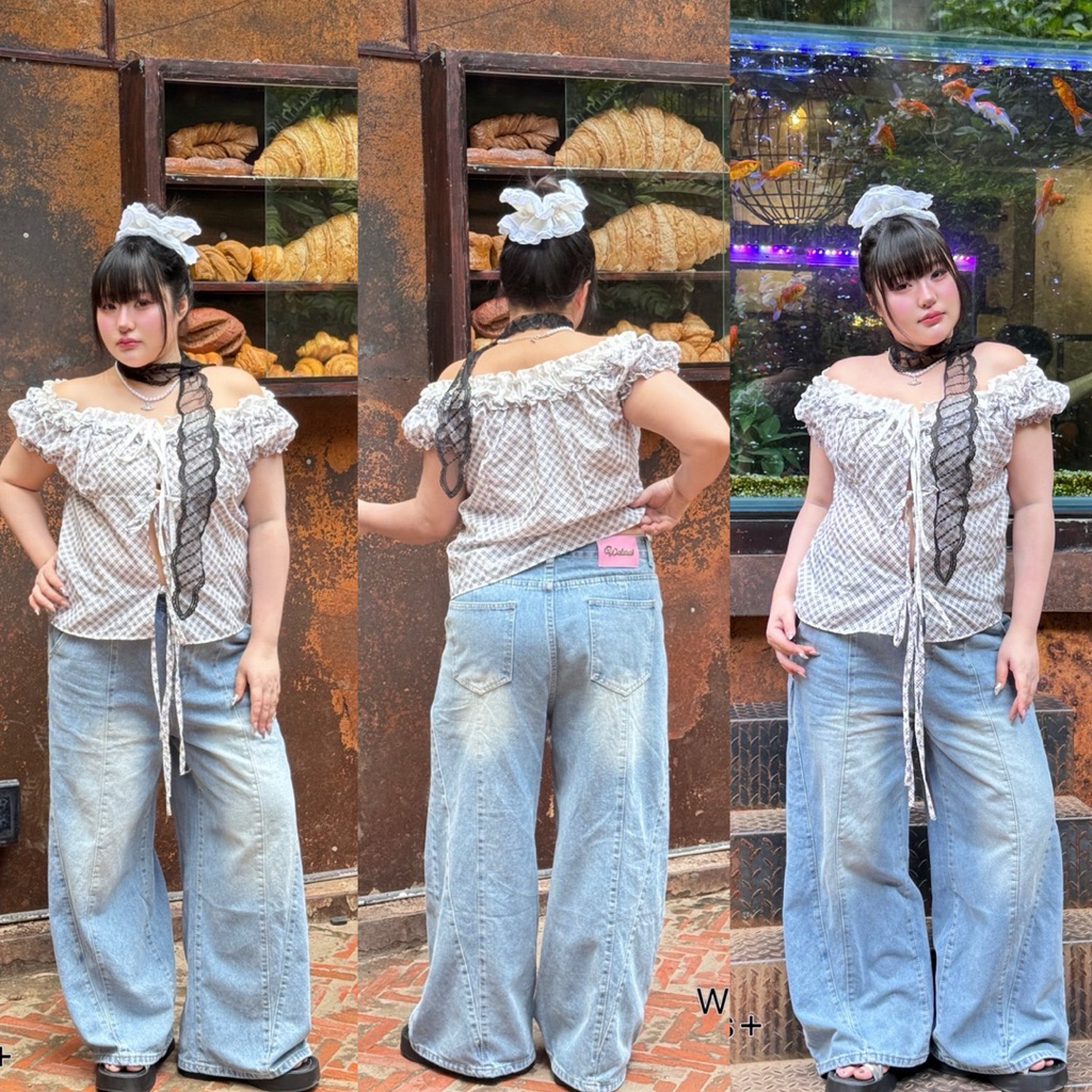 Buggy jeans by Walarat กางเกงยีนส์ทรงบัคกี้ สีเฟดอ่อนๆ เก๋มาก ไม่ซ้ำใคร งานตัดตามไซส์สาวอวบ เสื้อผ้าสาวอวบอ้วร ไซส์ใหญ่