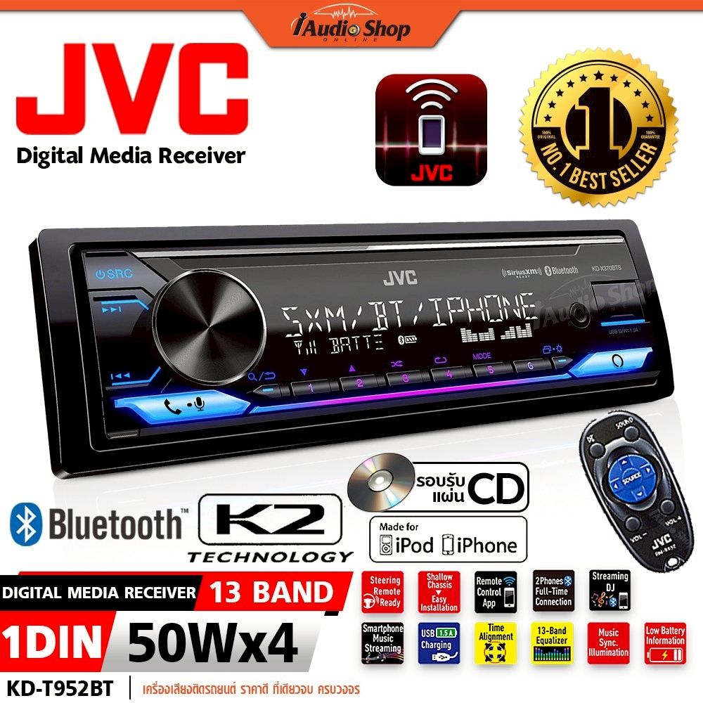 JVC🔴แท้ วิทยุติดรถยนต์ วิทยุ 1 DIN วิทยุรถยนต์บลูทูธ USB PreOut 3.5V 1DIN KD-T952BT iaudioshop