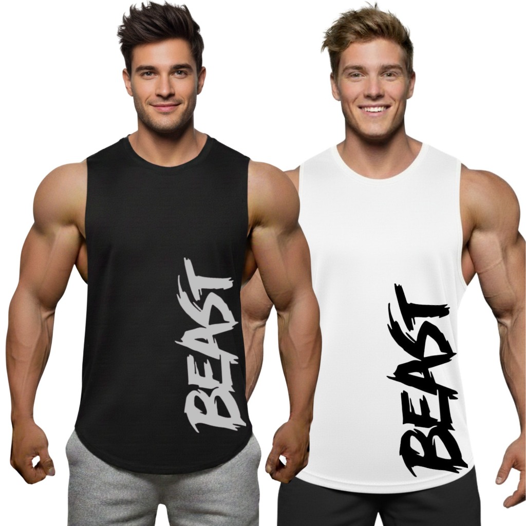 BEAST ข้าง เสื้อแขนกุดเว้าแขนกว้าง Drop Arm Tank Sleeveless Muscle Shirt