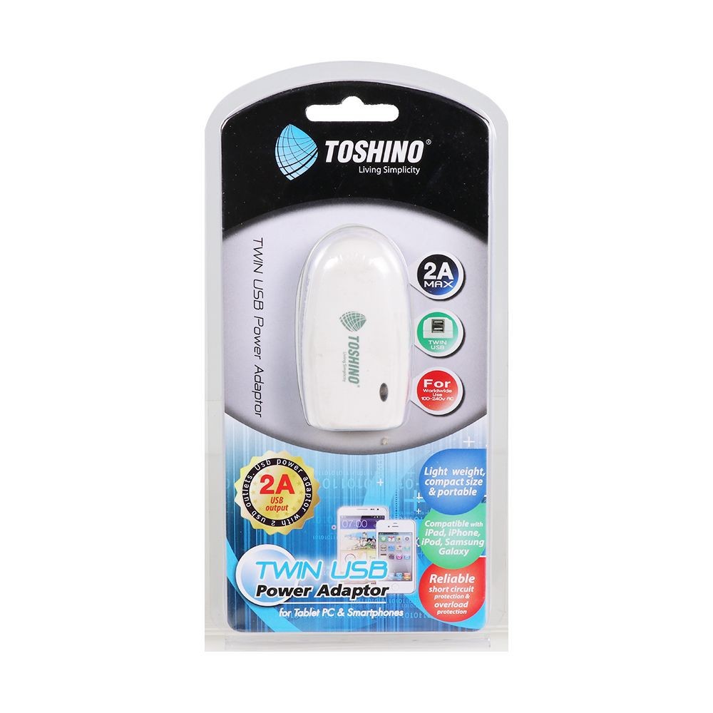 TOSHINO ปลั๊กแปลงชาร์ทไฟ รุ่น TAU-02 ชาร์ท USB ได้ 2 ช่องพร้อมกัน Adapter CHARGER 2USB (2A)