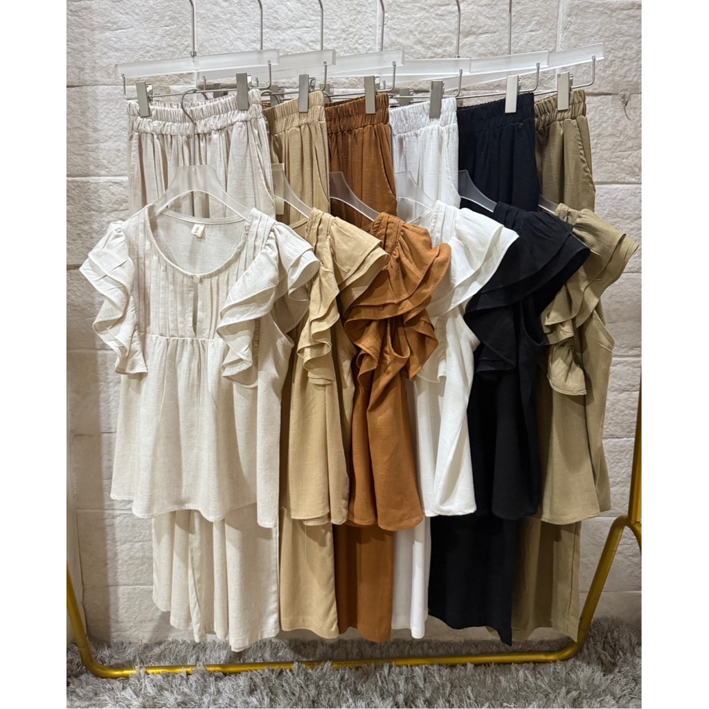 เสื้อแขนระบาย/กางเกงขายาวผ้าลินิน