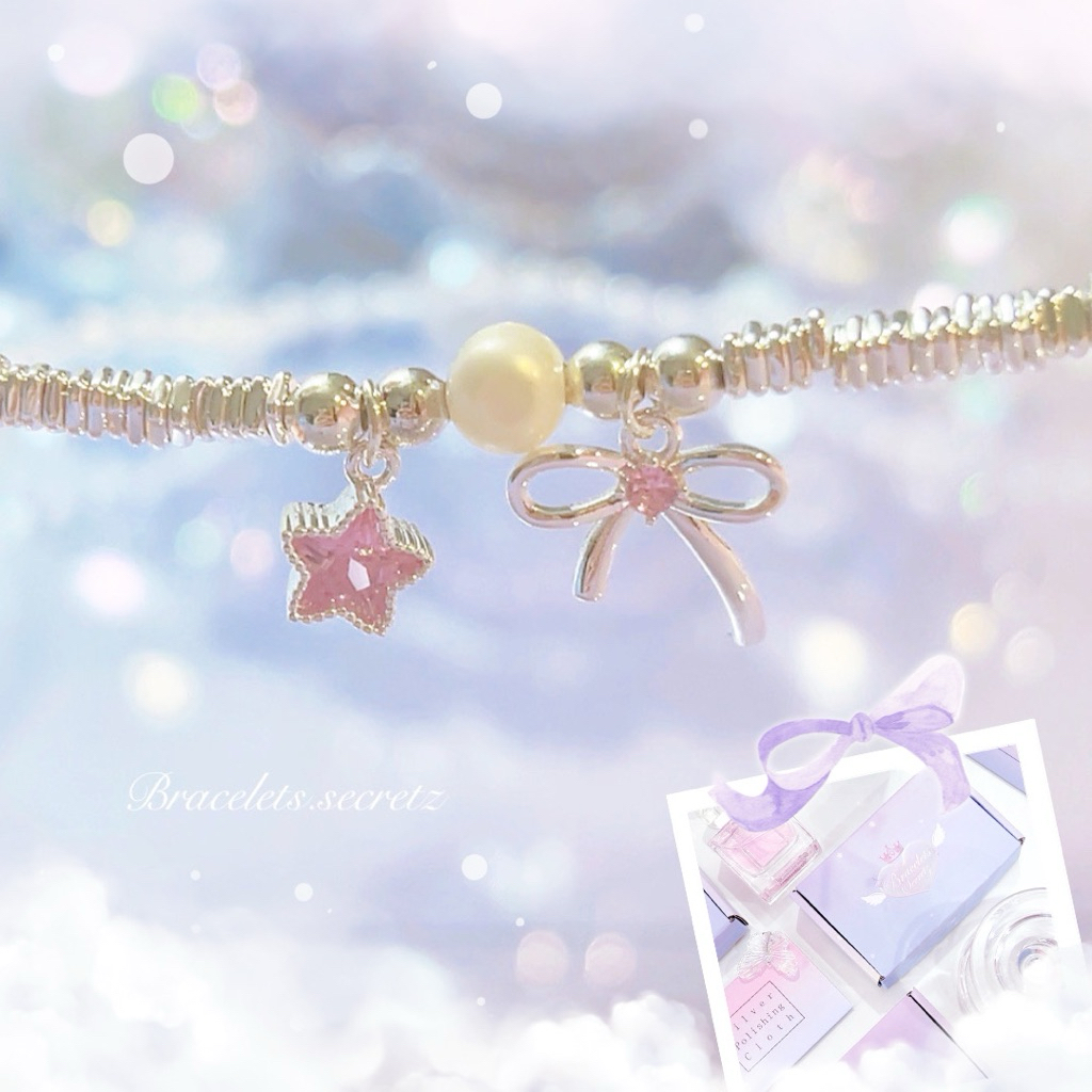 🎀ลด80฿ 🐰 โค้ดหน้าร้าน 💗 New~ Ribbon 💗 สร้อยข้อมือชุบเงินแท้92.5% สร้อยข้อมือ กำไลหัวใจน่ารัก โบว์ (1