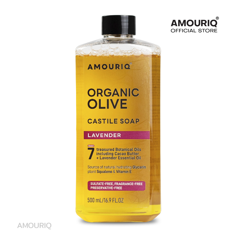 AMOURIQ Organic Olive Castile Soap 500 mL สบู่เหลวแท้ น้ำมันมะกอกออร์แกนิก อมอริค คาสทีลโซพ ผิวชุ่มชื้น ลดผิวแห้ง