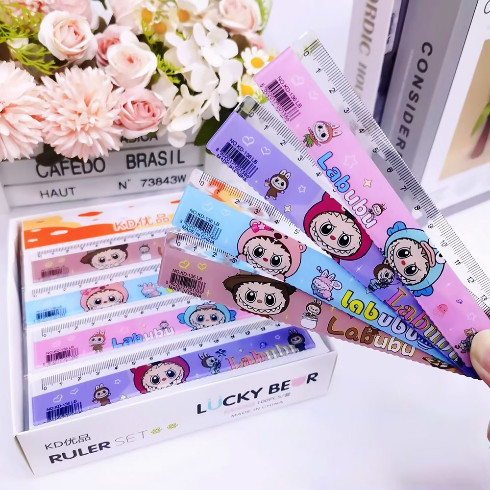 ไม้บรรทัด Labubu ลายคลื่น หนา ทนทาน น่ารัก สำหรับนักเรียน เหมาะสมสำหรับทั้งเด็กผู้ชายและเด็กผู้หญิง
