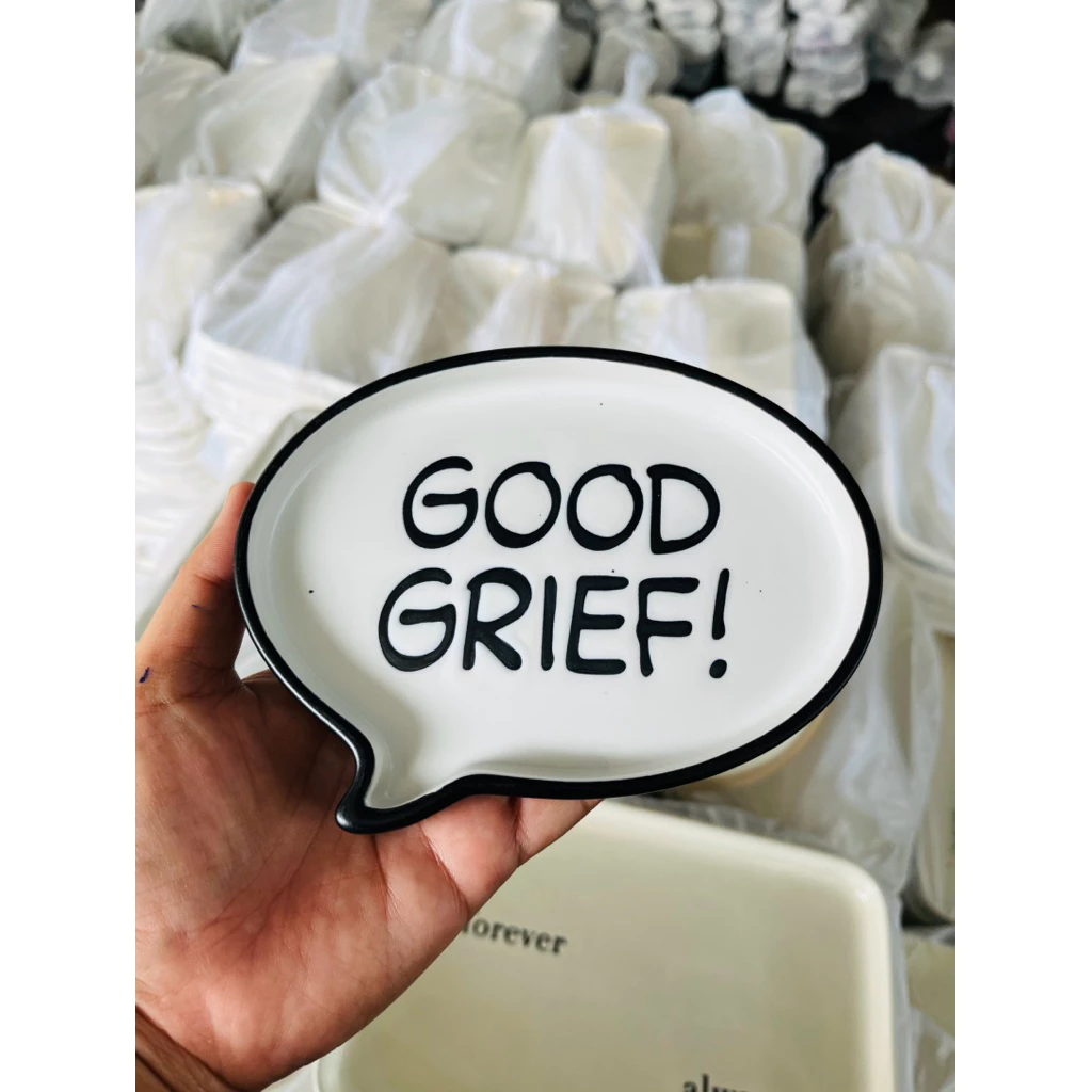 ถาดเซรามิค จานขนม ใส่ขนม ของทานเล่น อักษร GOOD GRIEF ขนาด 6x4 นิ้ว thumbnail 5