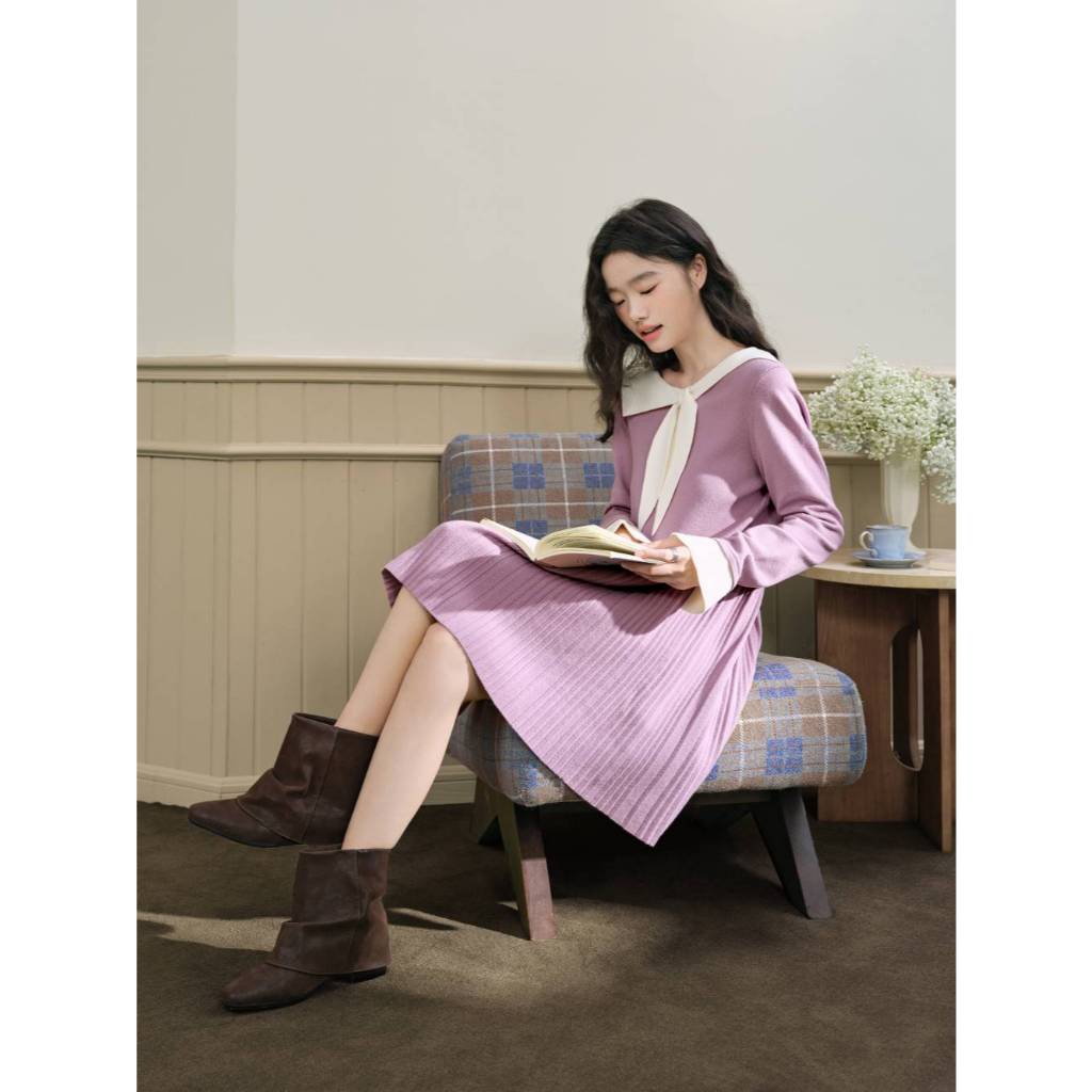 [Preorder] KUOSE : Bow Collar Knit Dress