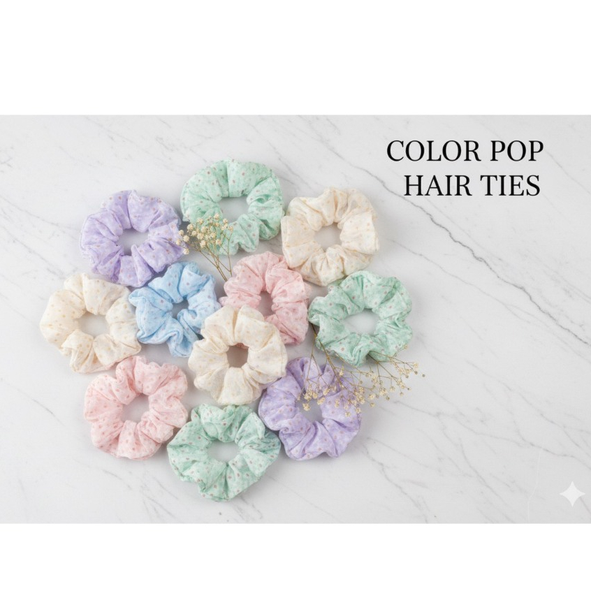ยางมัดผมผ้าแฟชั่น พาสเทลลายจุด น่ารักสไตล์เกาหลี คละสี (Color Pop Scrunchies)
