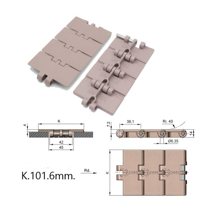สายพานลำเลียงพลาสติกทางตรง (Conveyor Belt) รุ่น : 820-K400 Straight top chain width 101.6mm Pitch38.