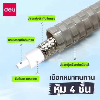 Deli เชือกกระโดด เชือกออกกำลังกาย ที่กระโดด ยาว 5 เมตร เชือกถักหนา ไม่ขาด ด้ามจับถนัดมือ Jump Rope