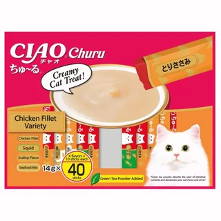 (แถมฟรี แมวเลีย 10 ซอง)CIAO Churu ขนมแมวเลีย รวมรสไก่ 14 กรัม x 40 ซอง (SC-133)
