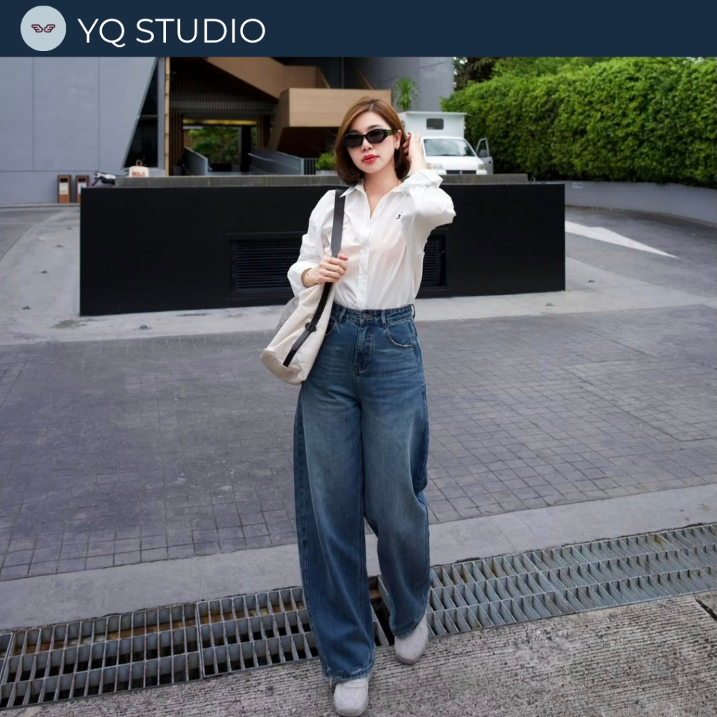 A613 YQ KOREAN SHOP Barrel Jeans  กก.ยีนส์ทรง Barrel ฟอกสนิม ป้ายYQ