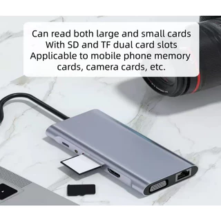 TYPE C LAN Hub 11 in 1 USB การถ่ายโอน ความเร็วสูง เครื่องอ่านการ์ดSD TF ช่อง HD/VGA คอมพิวเตอร์