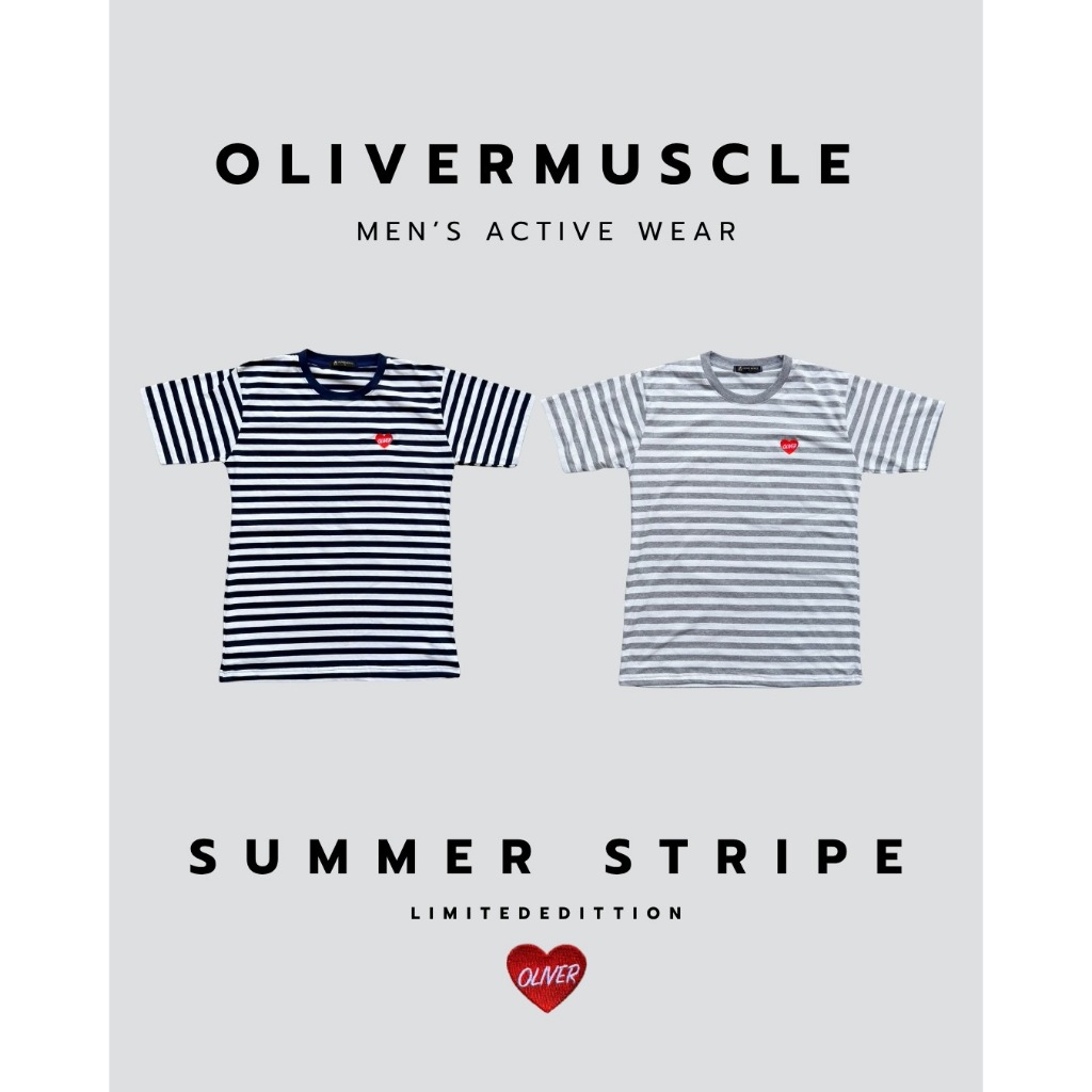 OLIVER MUSCLE - SUMMER STRIPE เสื้อยืดผู้ชายลายขวาง ผ้านุ่ม เบา ระบายอากาศดี