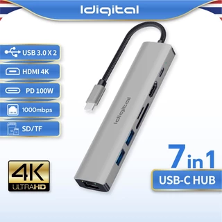 Idigital Type C HUB Adapter, ฮับ USB C, USB 3.0, HDMI 4K, 1000Mbps RJ45, PD100W, SD TF, สำหรับแล็ปท็อป, Macbook