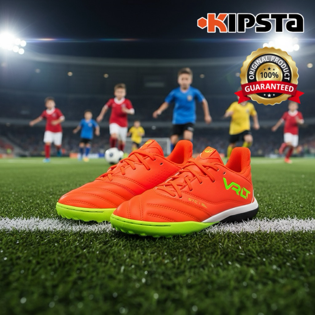 รองเท้าฟุตบอลสำหรับเด็กพื้นรองเท้า TF ทำจากหนัง “แบบผูกเชือก” (มีไซส์ 32-38) รุ่น Viralto II (สีส้ม)