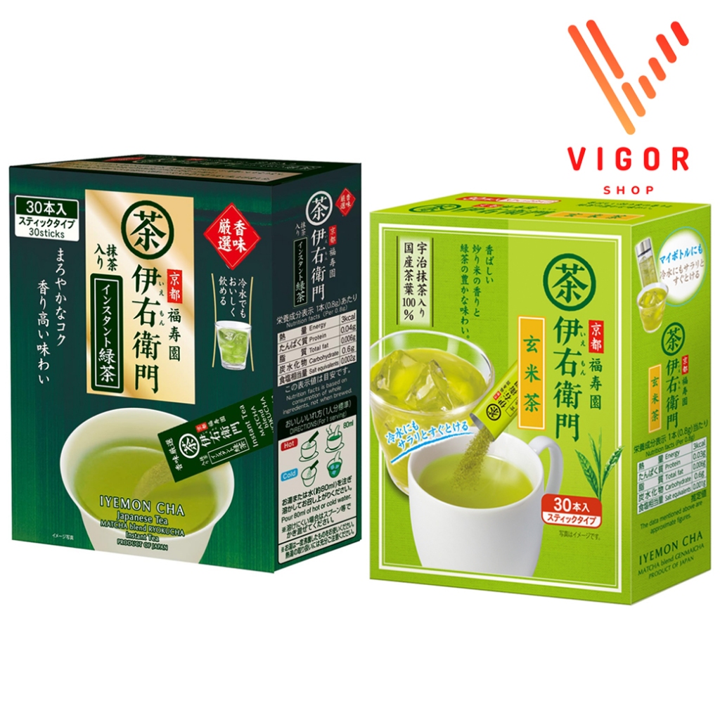 IYEMON CHA Instant Green Tea Stick อิเยมอน ชาเขียวสำเร็จรูป ผสมมัทฉะ [30ซอง/กล่อง] Japan