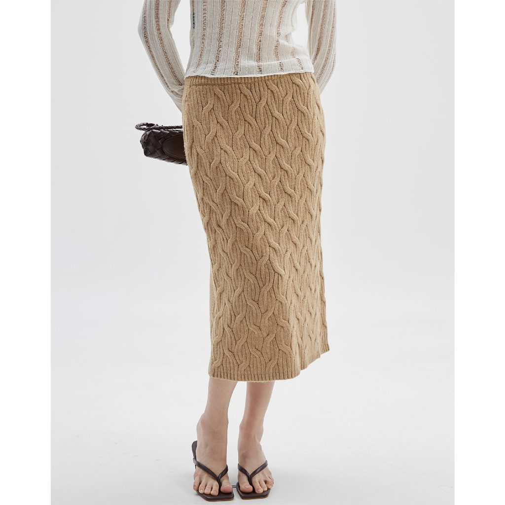 knitCircle - WINTER Cable Skirt (3 สี) กระโปรงถักไหมพรม เอวยางยืด ลายทอโซ่ใหญ่ ทอจากเส้นด้าย Upcycle เนื้อผ้าหนานุ่ม