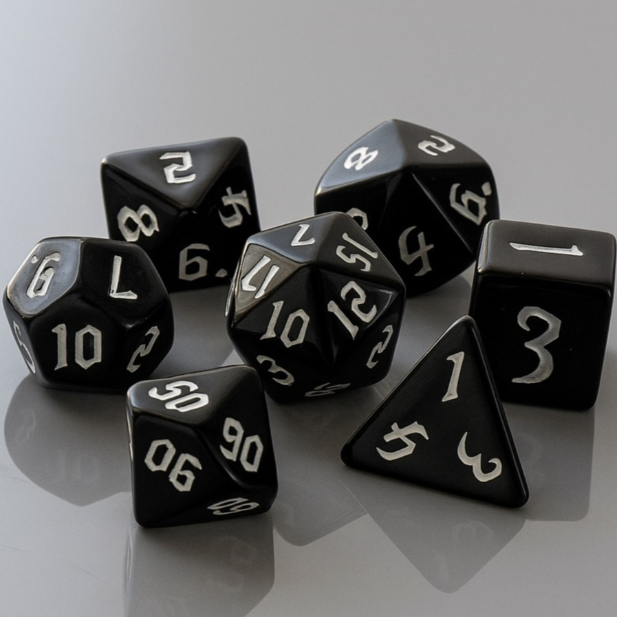 ฺBlack Dice Set of 7 | ลูกเต๋า Dice For DnD D&D MTG RPG TRPG เกมกระดาน บอร์ดเกม Game ไพ่ทาโรต์ Magic เมจิก