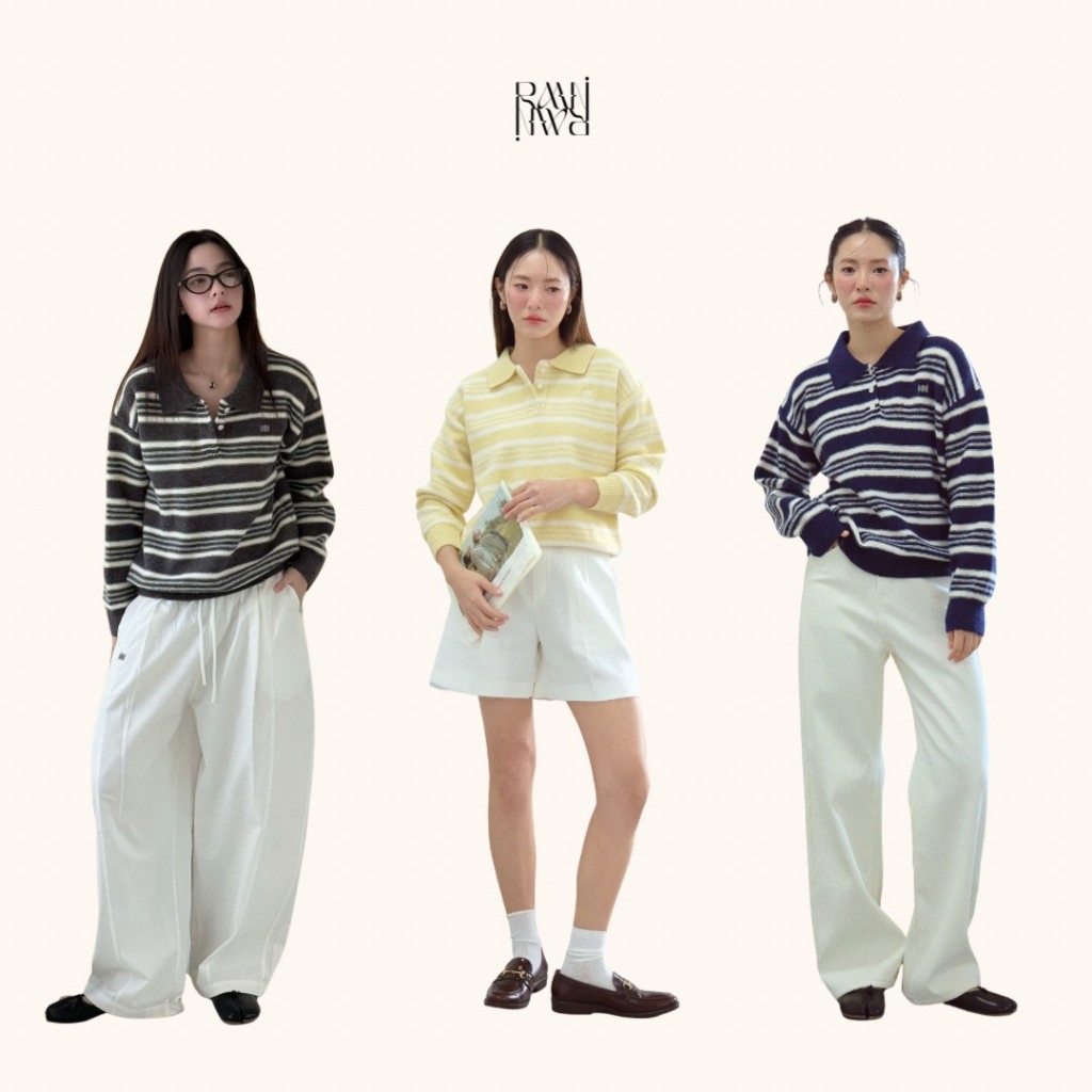 Roomry.n ⁃ Weekend Stripe Knit Polo เสื้อสเวตเตอร์กันหนาว