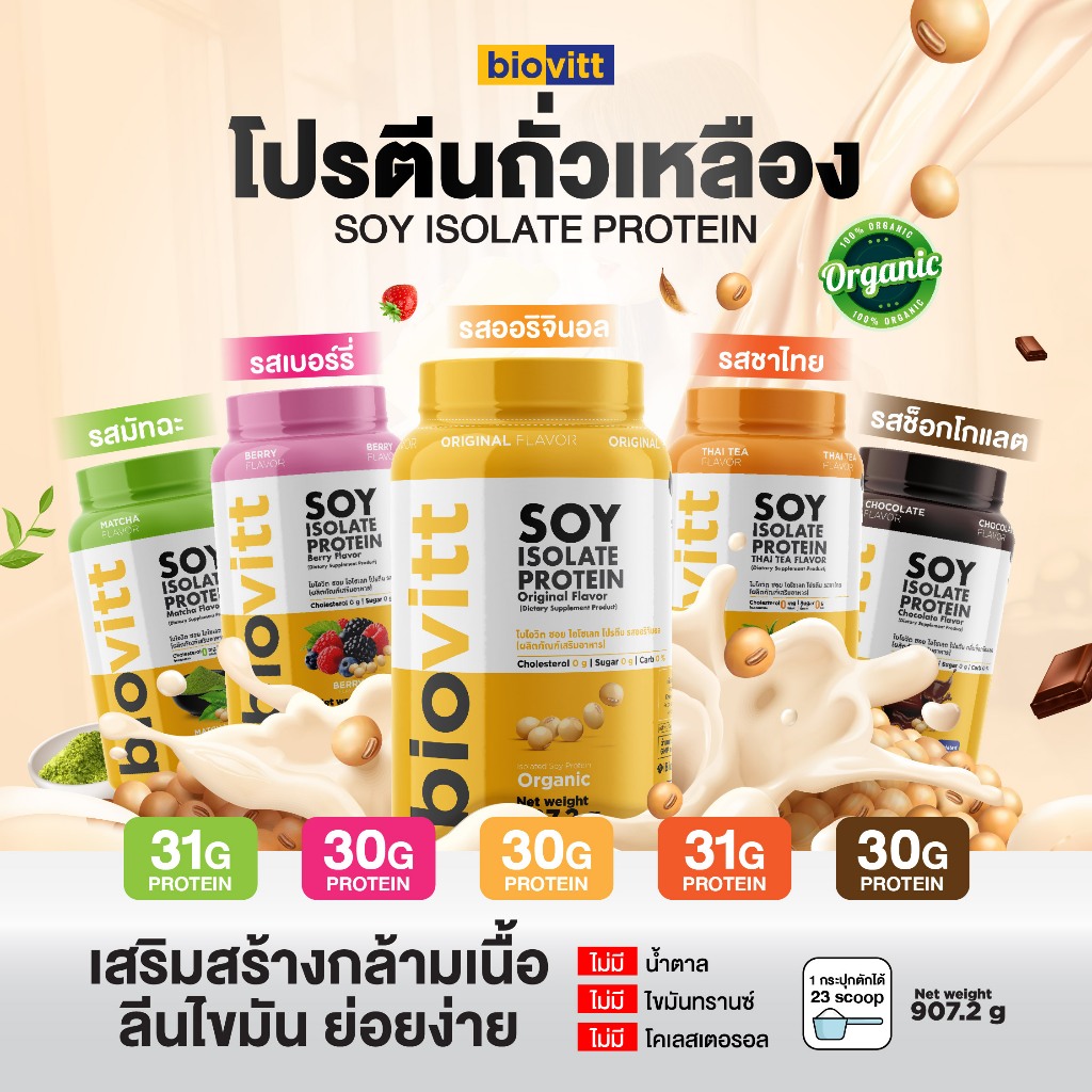Biovitt Soy Isolate Protein ซอยโปรตีน ไอโซเลท ออแกนิค 100% โปรตีนถั่วเหลือง 907.2 กรัม [26 Servings]