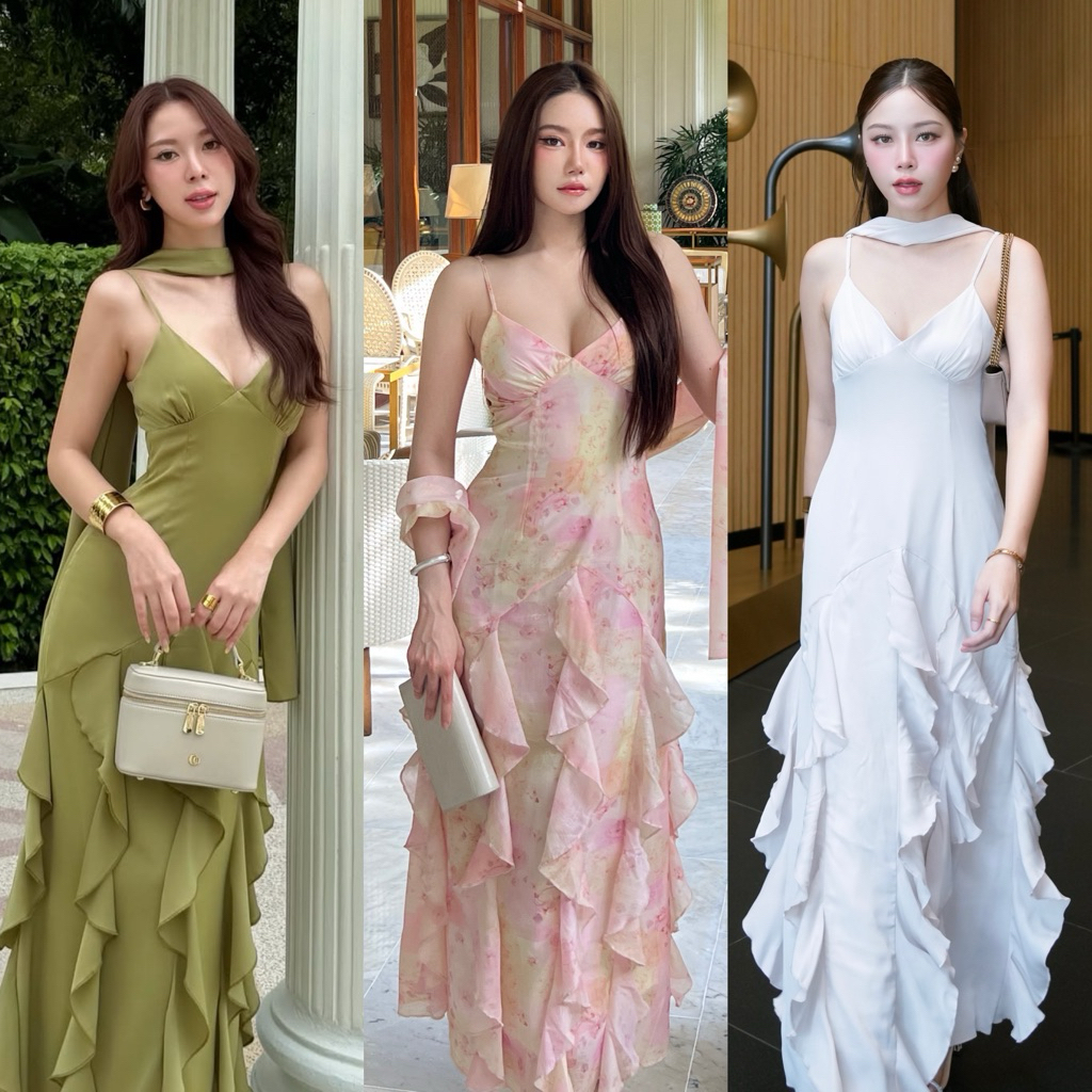 Dressfriends.bybf | Freesia ruffle dress เดรสยาวระบาย กรุยกราย ส๊วย ใส่ออกงานทุกคนต้องอึ้ง