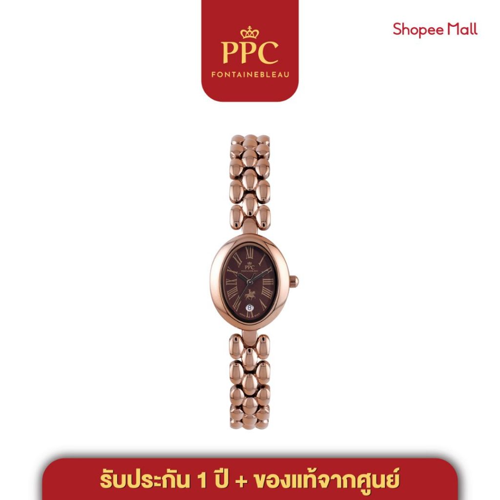 PPC-ED07 นาฬิกาผู้หญิงสายสแตนเลส เลขโรมัน ประกัน 1 ปี รุ่น  ROMAN CLASSIC DATE PPC FONTAINEBLEAU